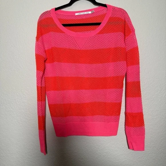 Lorna Jane Knit Acrylic Neon Pink and Orange Striped Sweater - Picture 2 of 10